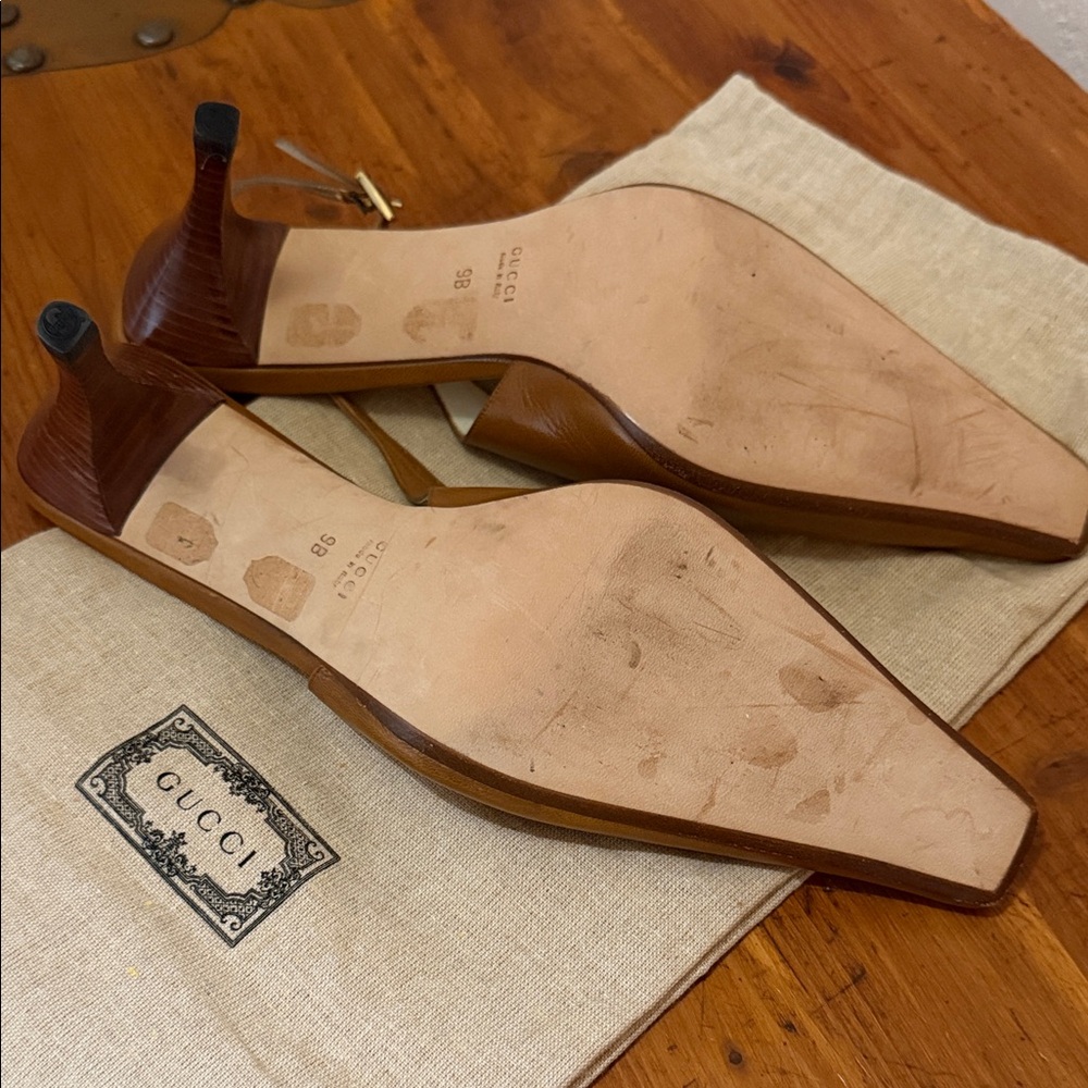 Gucci Two-Tone Brown and White Leather Slingback Heels - Picture 6 of 7